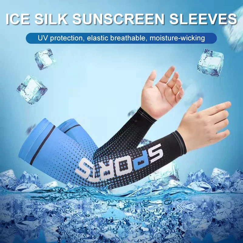 New Ice Silk Sleeve Sunscreen Cuff UV Sun Protection Arm Sleeves  Anti-Slip Men Women Long Gloves Outdoor Cool Sport Cycling