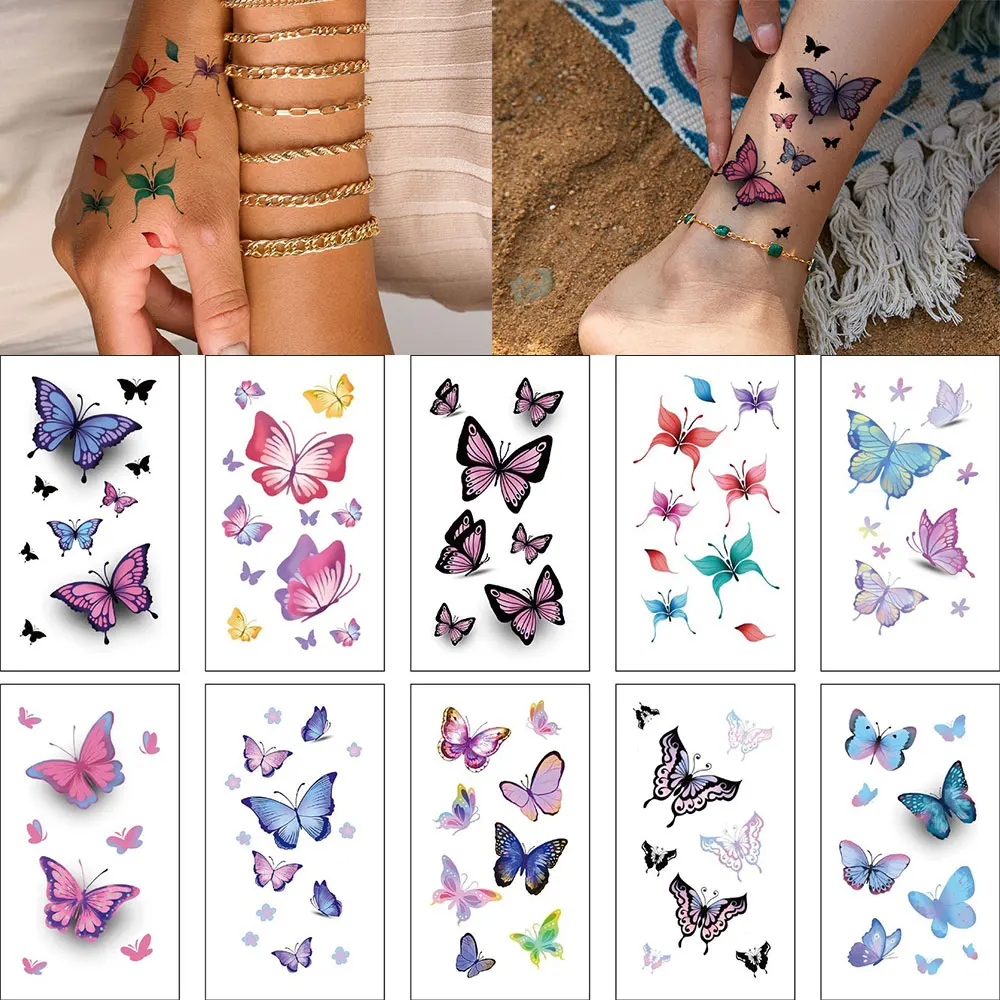 10pcs 3D Butterfly Temporary Tattoo Stickers Disposable  Fake Tattoo for Women Girl Body Art