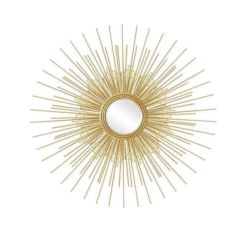 

Round creative living room background wall decoration creative sun-shaped wall decoration mirror, golden porch three