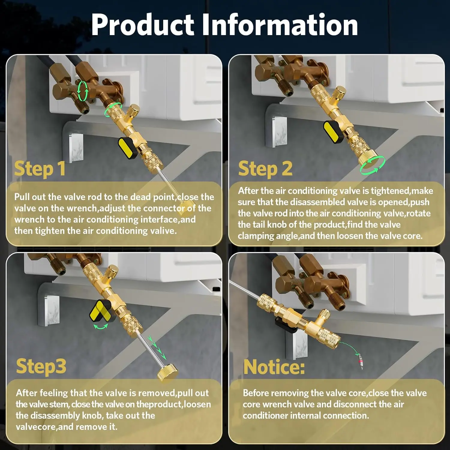 Valve Core Remover Installer Tool 1/4 and 5/16 Port Brass Adapter, Valve Tool for R22 R410a Refrigerant with 20pcs Valve Cores