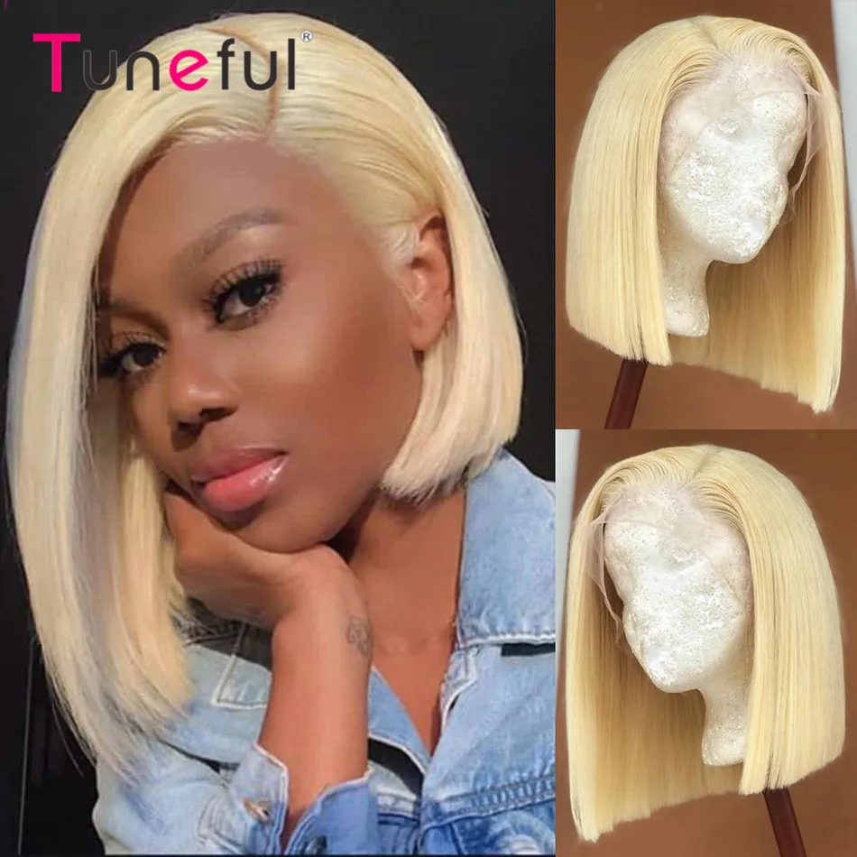 

613 Blonde Bob Wig 13x4 Lace Front Human Hair Wigs Pre Plucked Transparent Brazilian 180% Density Straight Short Bob Wig