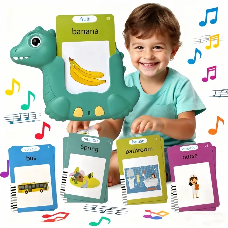 

Kids Early Education Learning Machine Cartoon Dinosaur Flash Cards Language Audio Book Baby Cognitive Enlighten Toy Card Machine