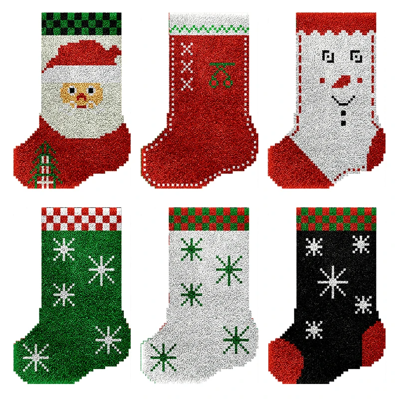 

Dlatch hook kits Christmas socks Home decoration Rug with Preprinted Canvas Pattern knotted carpet crochet Santa Claus making