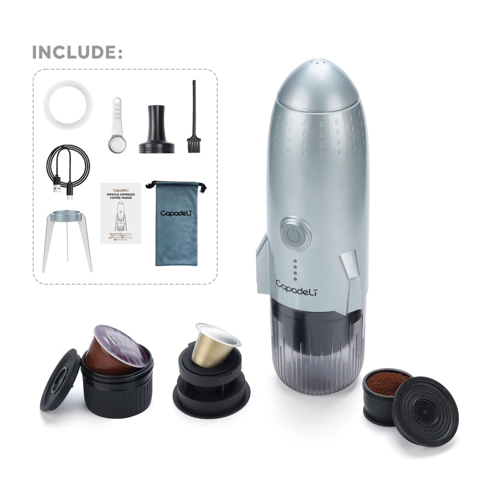 Cafetera portátil 3 en 1 con forma de cohete, cápsula de calentamiento automático, cafetera fría y caliente para entusiastas del aire libre