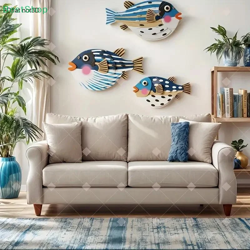 💕Three Fish Wall Hanging Decoration,Wooden Ocean Art Sea Fish Living Room Bedroom Wall Art Decor