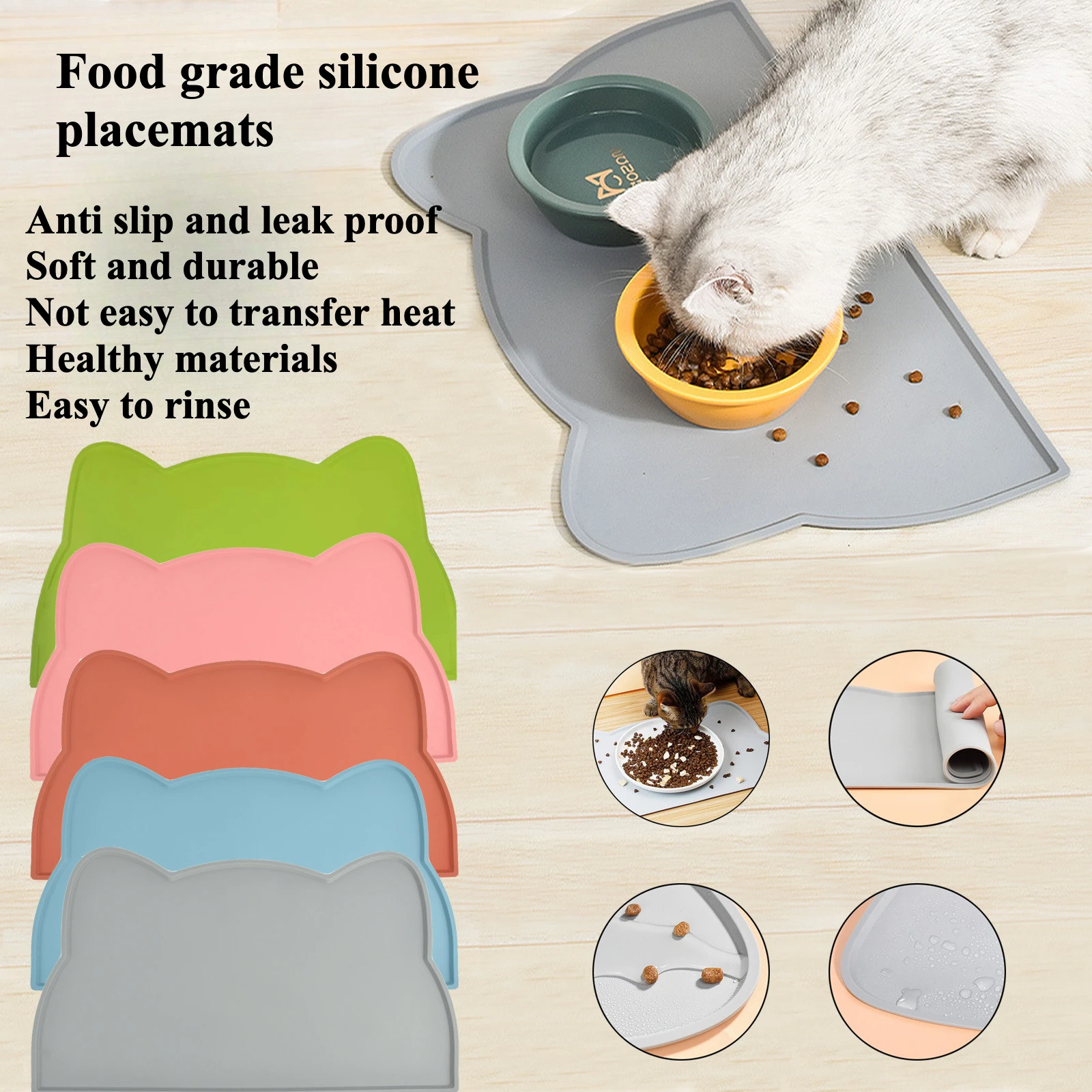 

Коврик для кормления кошек, водонепроницаемый однотонный силиконовый коврик для корма для домашних животных, миска для домашних животных, коврик для питья, подставка для столовых приборов, легко моющиеся аксессуары для собак