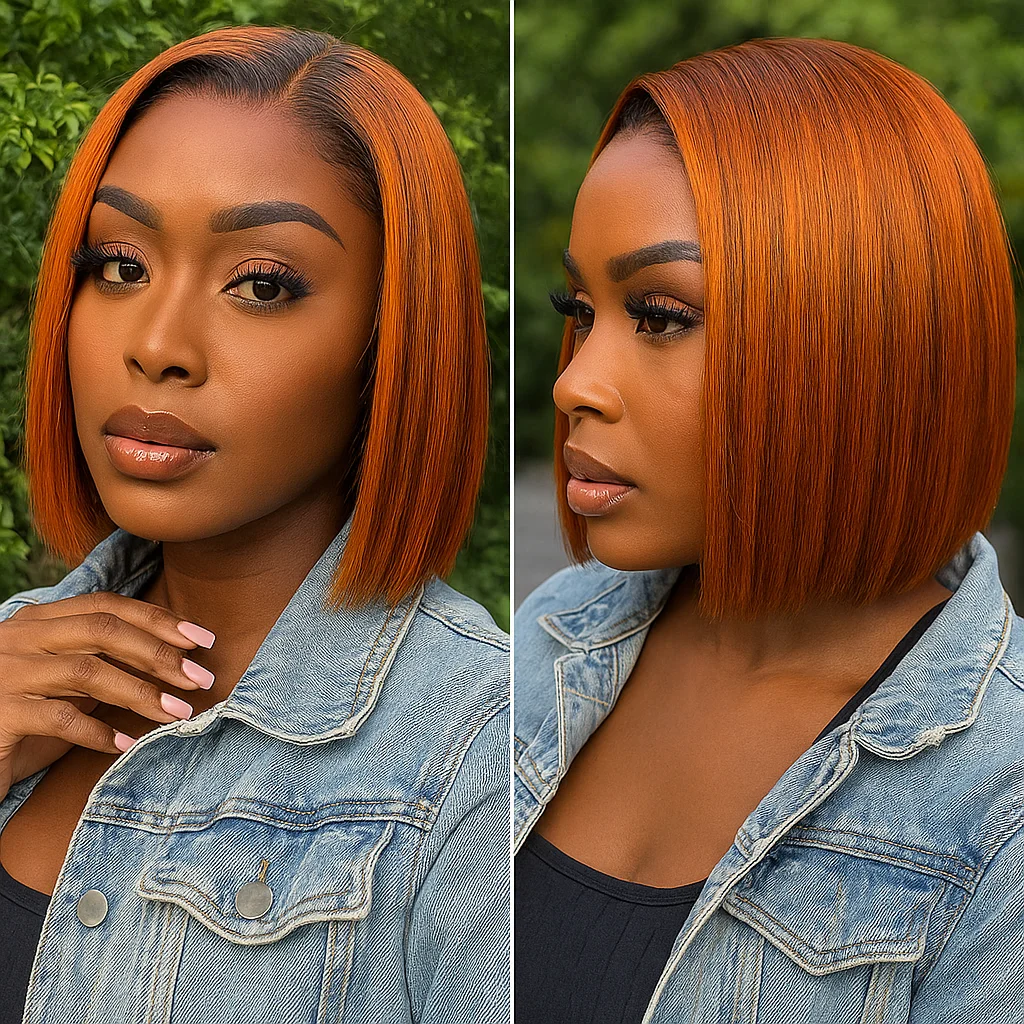 

Рыжие смешанные коричневые парики Балаяж # 4/350 Красные Медь Выделите Прямые Короткие Боб Прямые Человеческие Волосы 13x4 Кружевные Фронтальные Парики