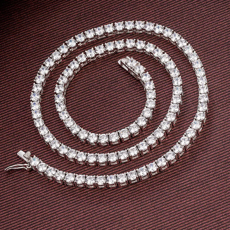 Vecalon Hip Hop Tennis Necklace 5MM Created Moissanite Gemstone Unisex Basic Tennis Chain Necklace Fine Jewelry Wholesale