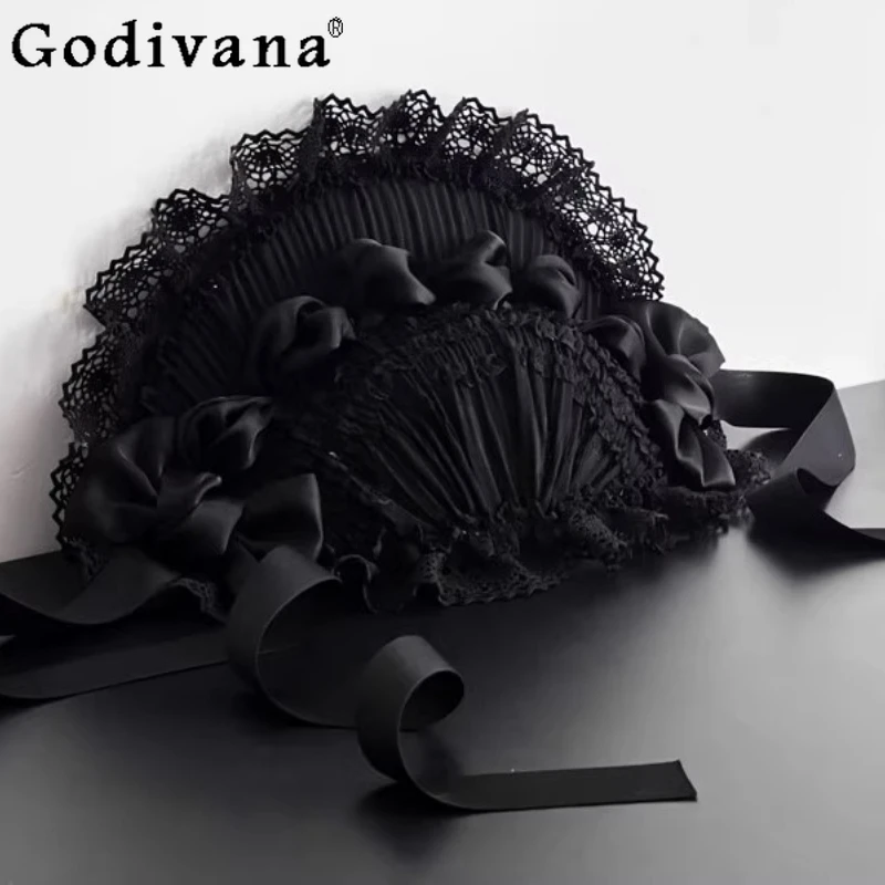 عصابة رأس لوليتا Bnt من الدانتيل الأسود للسيدات مصنوعة يدويًا بألوان الهالوين، أغطية رأس متغيرة للفتيات، إكسسوارات حلوة، أغطية رأس