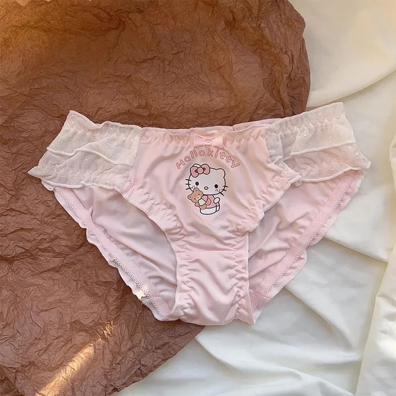 Miniso Sanrio Underwear Set Hello Kitty Lace Bowknot Bra Sweet Girl Bra Panties No Steel Ring Push Up Comfortable Underwear Gift