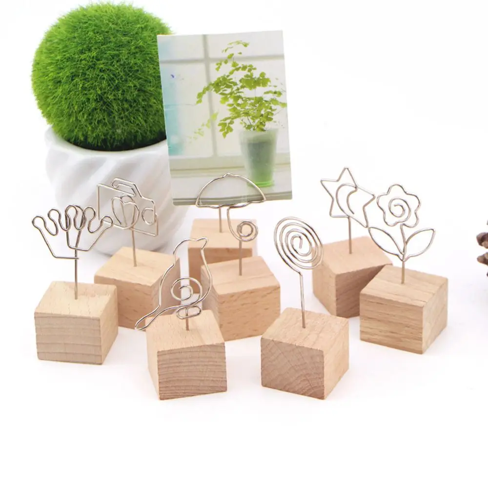 1 PC Creative Simplicity Wedding Decor Desktop Ornaments Picture Frame Square Wooden Photo Clip Memo Holder