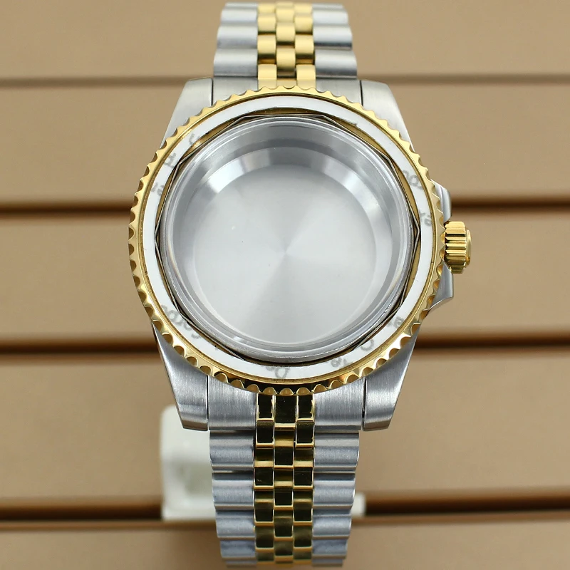 200M Diver 40mm Two Tone Watch Cases Sapphire Glass 120 Clicks For NH35 NH36 NH38 NH34 Miyota8215 ETA2824 Movts Jubilee Bracelet