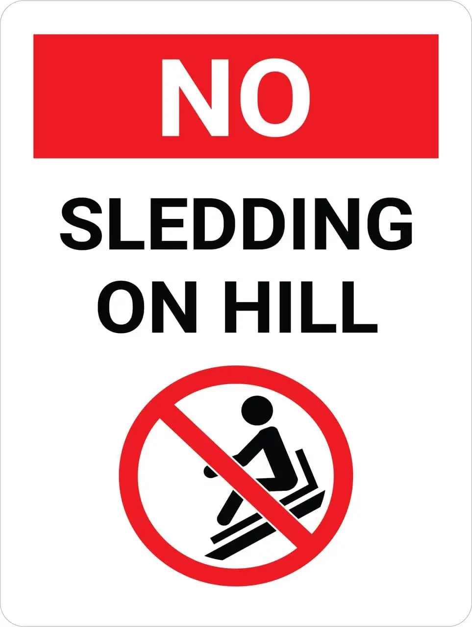 No Sledding On Hill Portrait with Graphic - Wall Sign Facility Signs Warning Caution Metal Tin Sign,  in