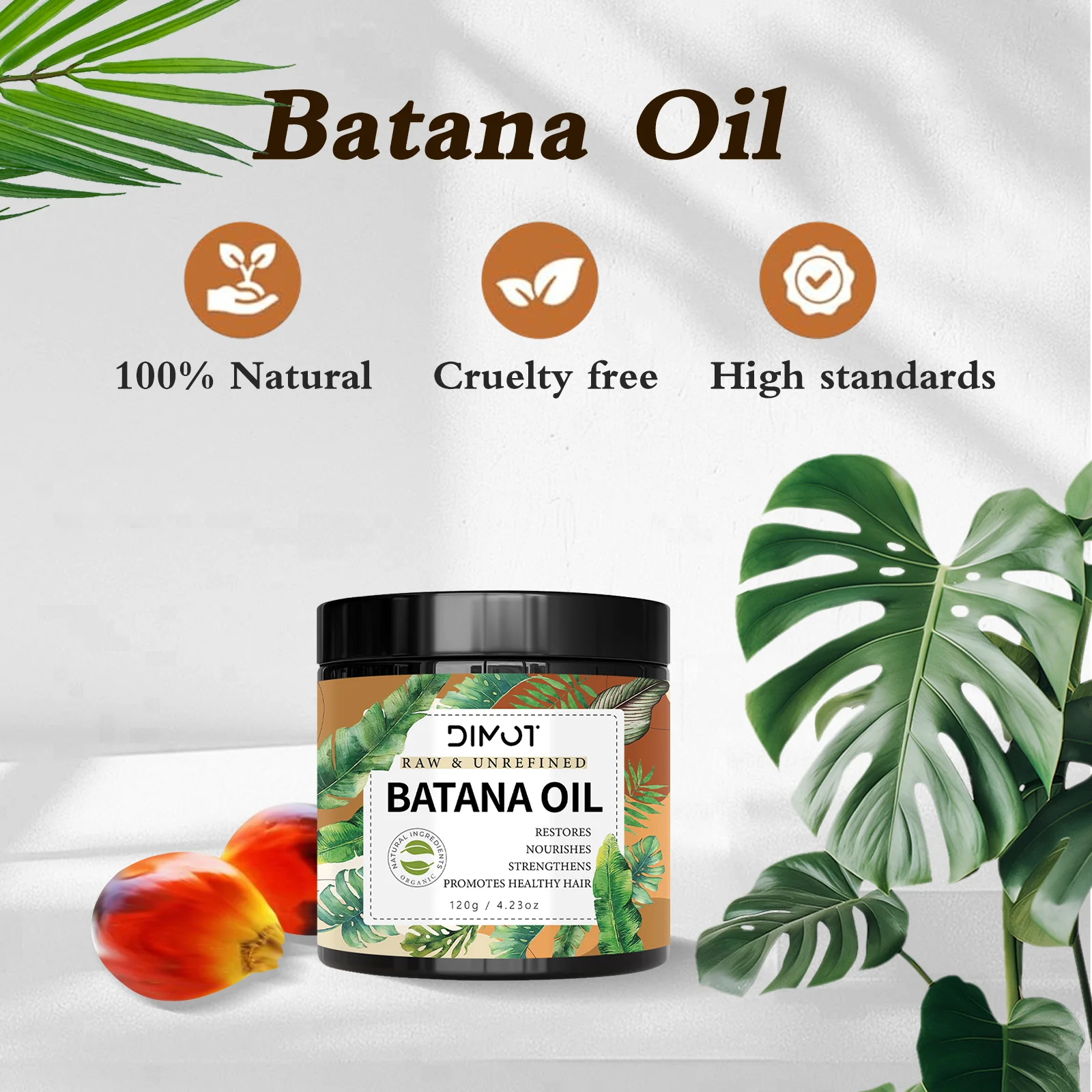 DIMOT 120 ml Batana-Öl für Haare, bruchsicher, nährende Kopfhaut, stärkt, wiederherstellend, gesunde Haarbehandlung, macht den Glanz weich und fügt