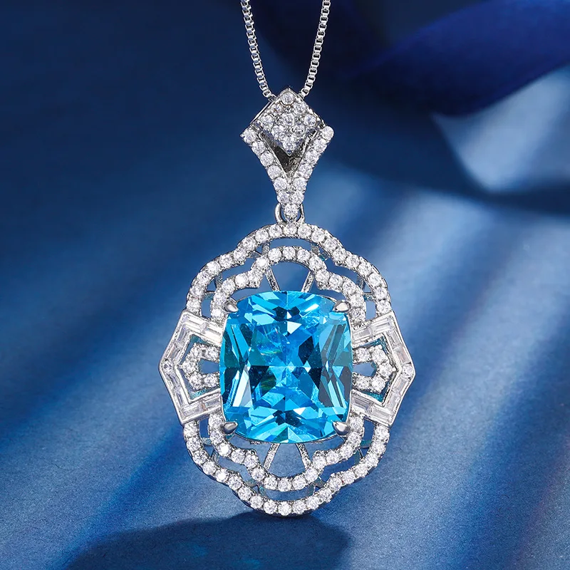 New European and American fashion sea blue jewelry set: pendant, ring with main stone 14*16, earrings 12*14