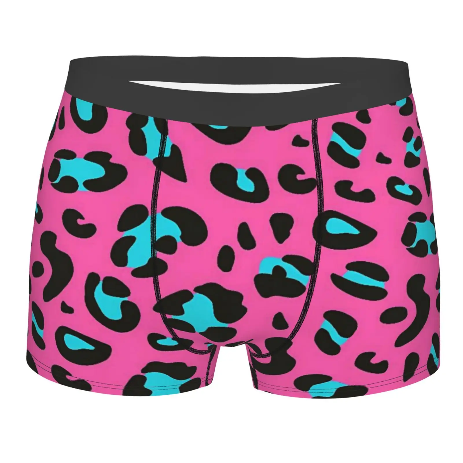 

Мужские трусы-боксеры с сине-розовым леопардовым принтом, дышащее забавное нижнее белье, шорты высокого качества с принтом, идея подарка