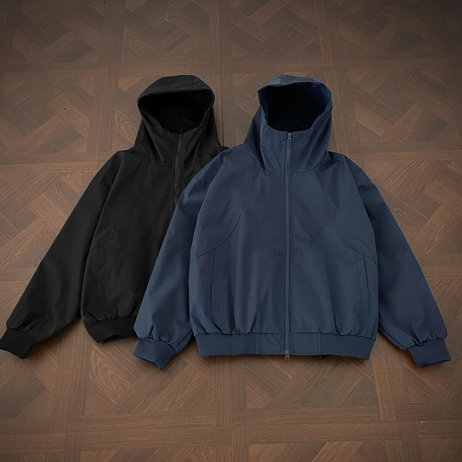 

American Retro Short-length Hooded Zip-up Jacket Unisex Loose Pleated Autumn Outerwear Trendy
