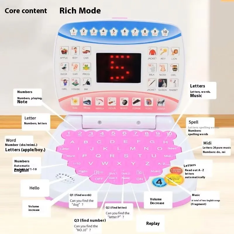 Mini Simulierte Laptop Frühe Bildung Maschine LED Display Lernen Gerät Musik Kinder Spielzeug