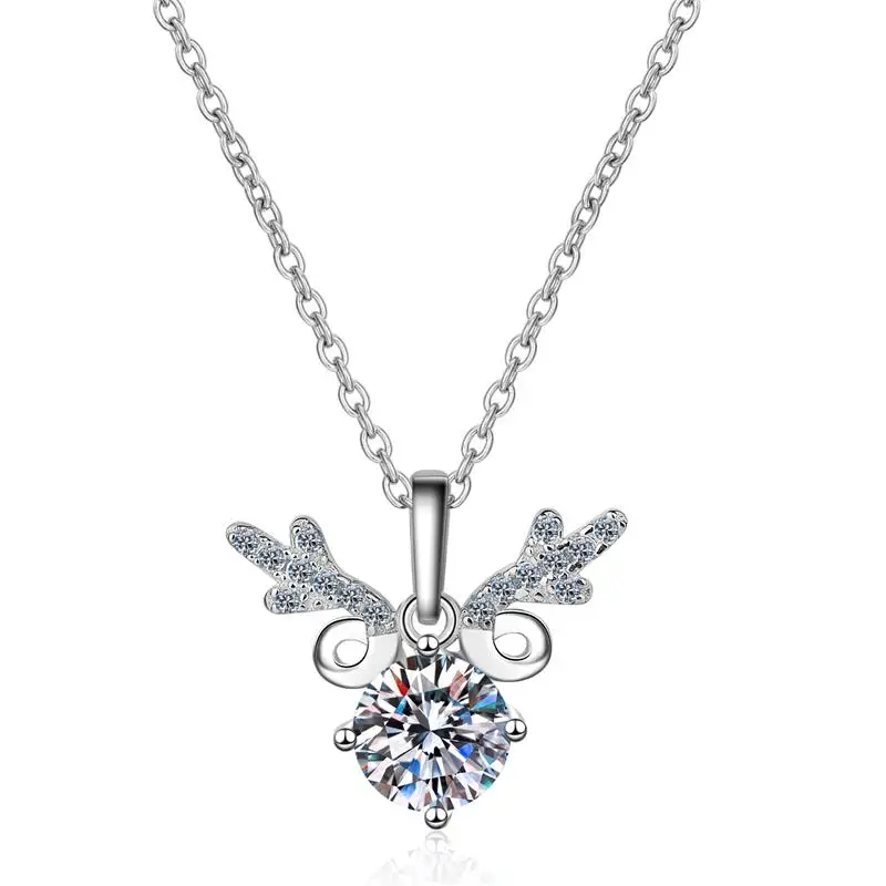 925er Sterlingsilber, schlichter und modischer vierzackiger 1 Karat 2 Karat Mosambik-Diamant-Hirsch-Anhänger, Schmuck, Geschenk