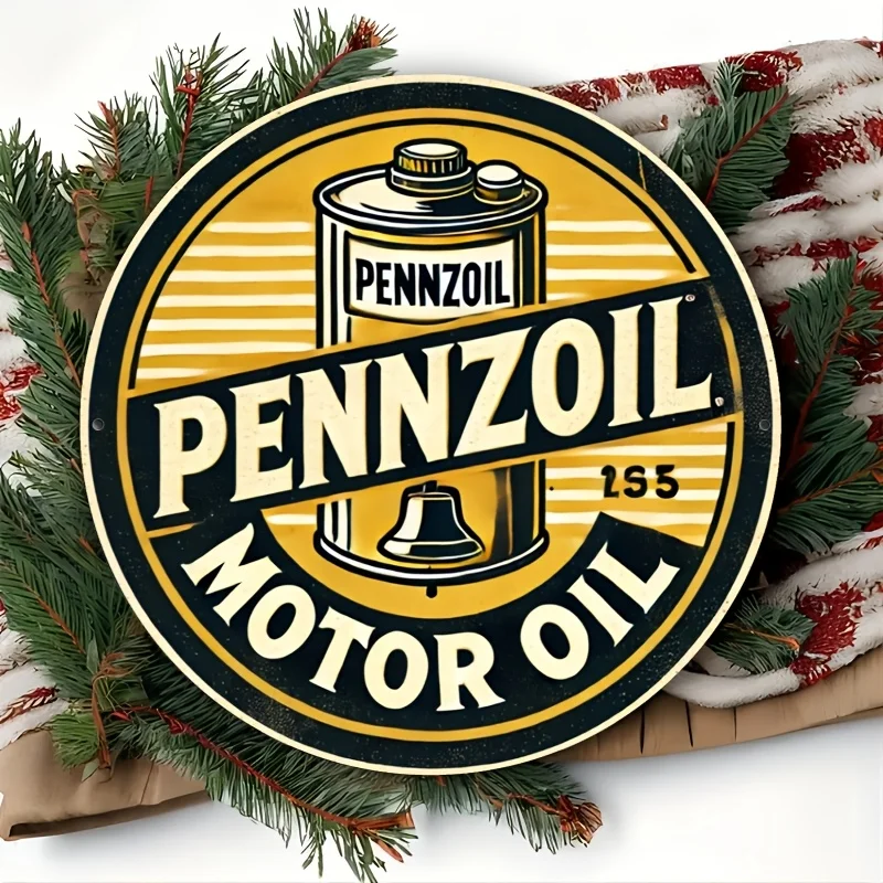 

2D Flat, 2D Wall Art - Vintage Style Round Tin Sign "Motor Oil" Kitchen Decor Farm Badge Logo for Home Restaurant Bar Cafe Garag