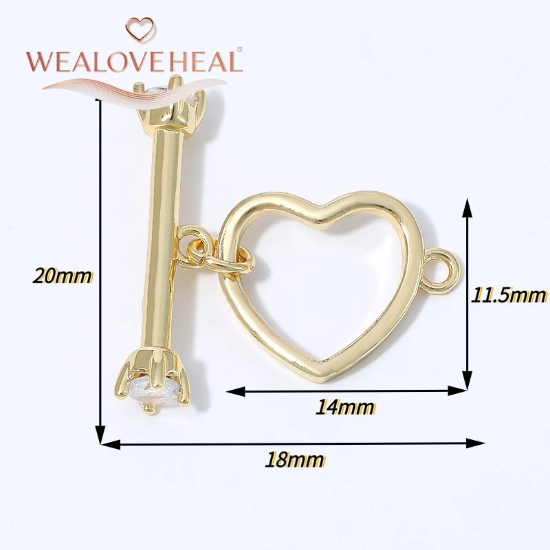 18K vergoldete Messing-Herz-OT-Knebelverschlüsse mit Zirkonia, Schmuckzubehör für DIY-Armband- und Halskettenherstellung. – Detail 16