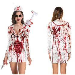 Halloween Horror Blood Nurse Uniform costumi Cosplay donne ragazze vestono stampa calza gonna Party Carnival Masquerade Suit