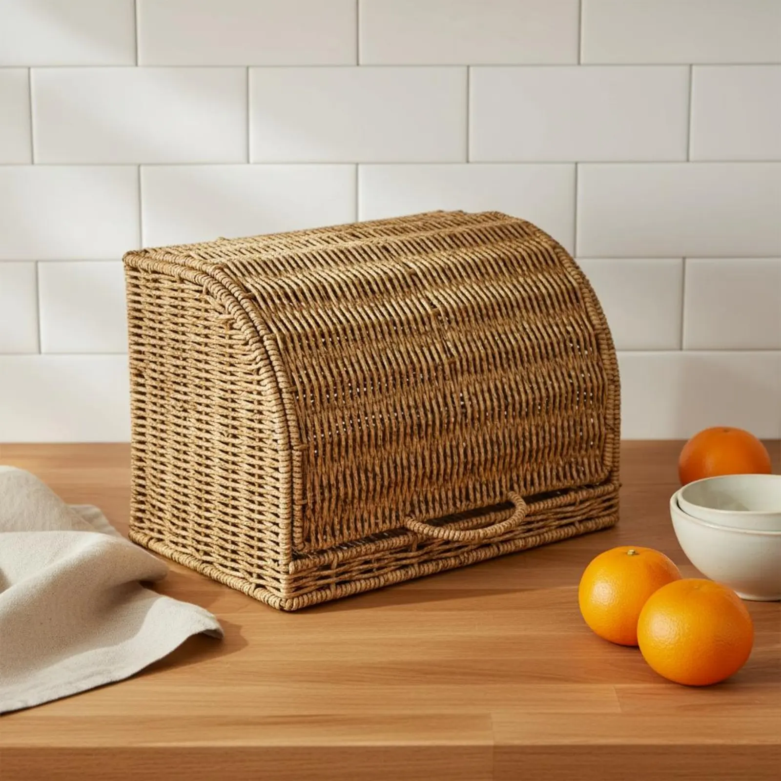 Imitation Rattan Storage Box Long-Lasting Woven Storage Basket with Lid Lidded Wicker-Design Basket Easy to Clean Home