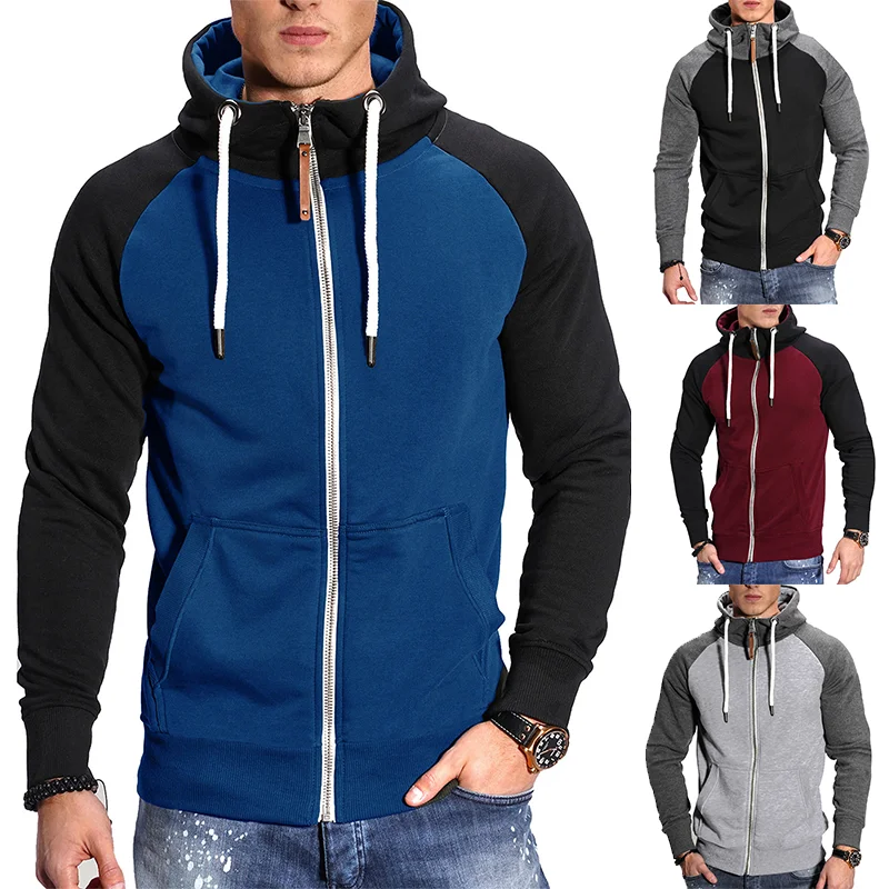 

New Fashion Men Hoodies Casual Hoodies for Men with Zip Pockets Full Zip Color block Long Sleeve Sweatshirt Sports Hooded Jacket