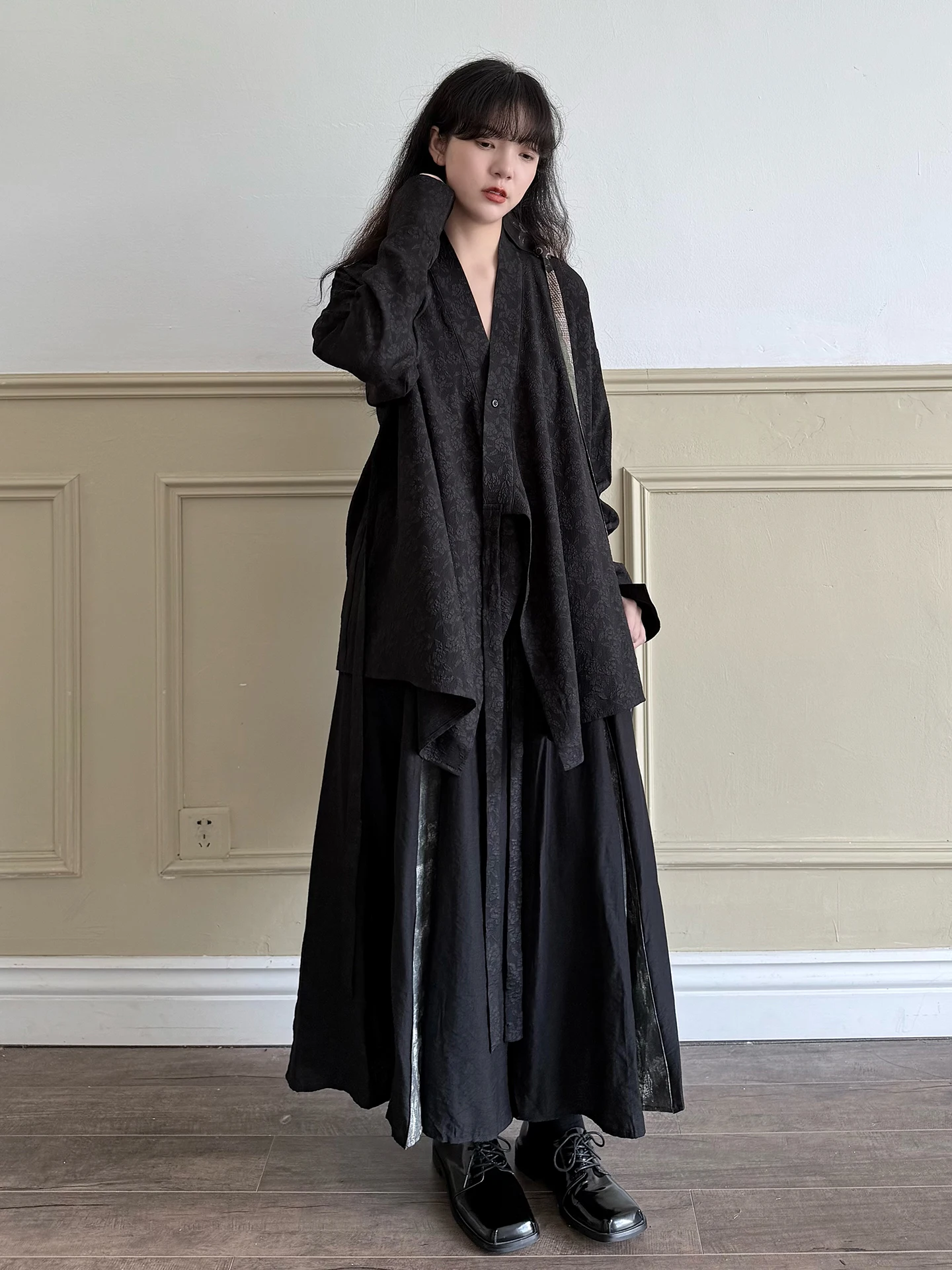 Land And Mountain Island Moonlight Design Asymmetrical Pleated Skirt Women's  Skirt Casual Style Splicing Fabric Skirt