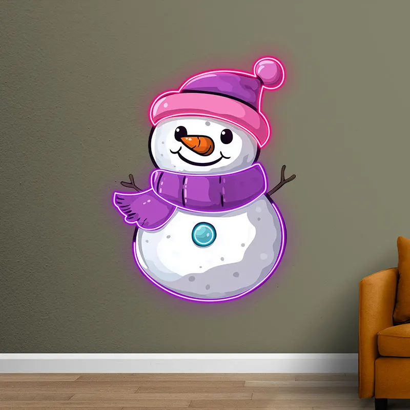 Purple Snowman Neon Sign, Creative Wall Hanging Neon Light, Christmas & Winter Decor Light