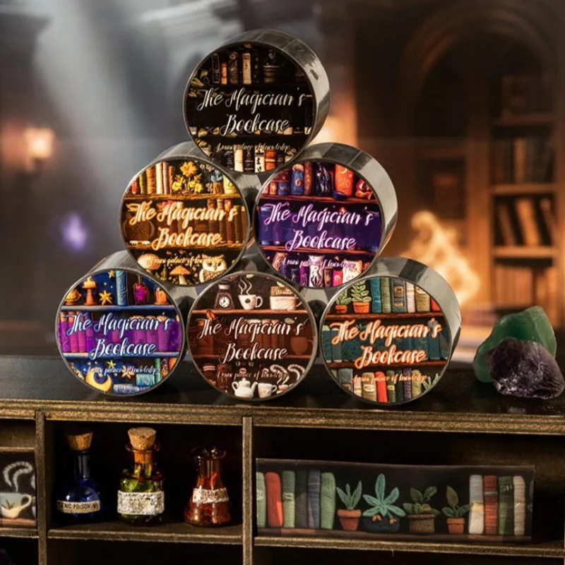 6 retro PET material magic bookcase themed waterproof self-adhesive DIY planner decoration scrapbook material reusable stickers