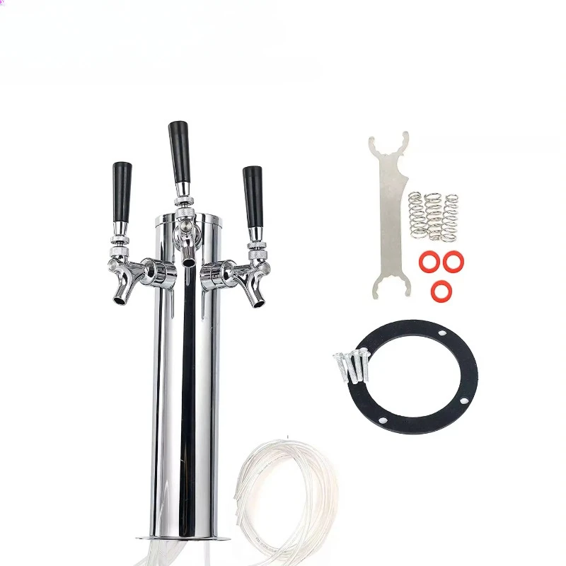 

Triple Tap Faucet Stainless Steel Draft Beer Tower, 3-Inches Column - 3 Faucets For Homebrew