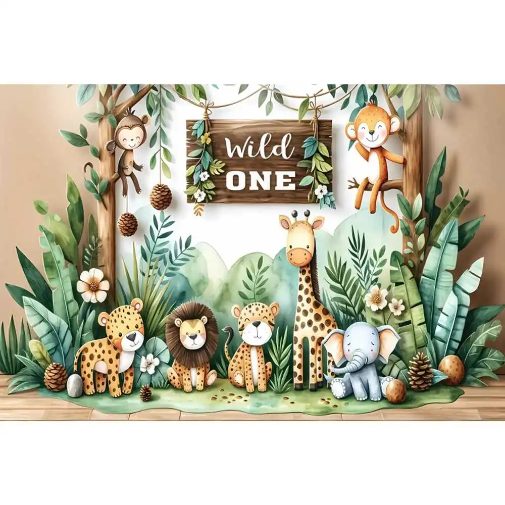 Wild One Photography Background Safari Jungle Animals Boy 1st Birthday Party Cake Smash Decoratio Backdrop For Photo Studio