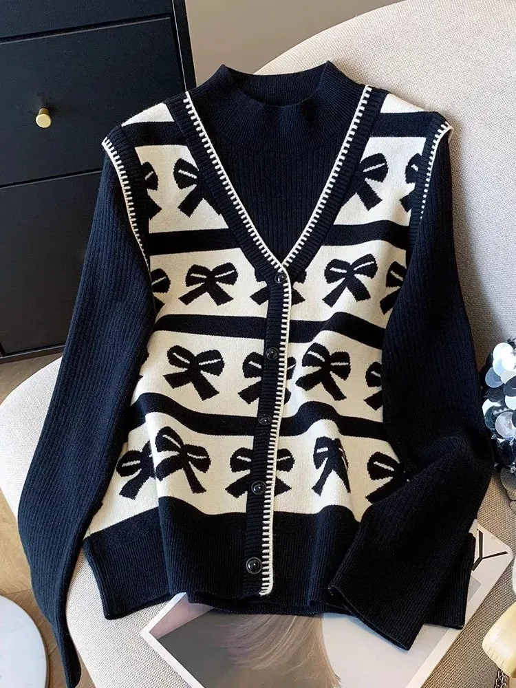 Thiened suéter feminino solto de malha f gola alta design de nó inverno faion anti-envelhecimento quente longo sve top