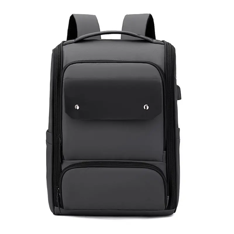 Men Box Shape Laptop Backpack With Dual Front Pockets Waterproof Business Travel Commuter Bag Padded Straps For Daily Work