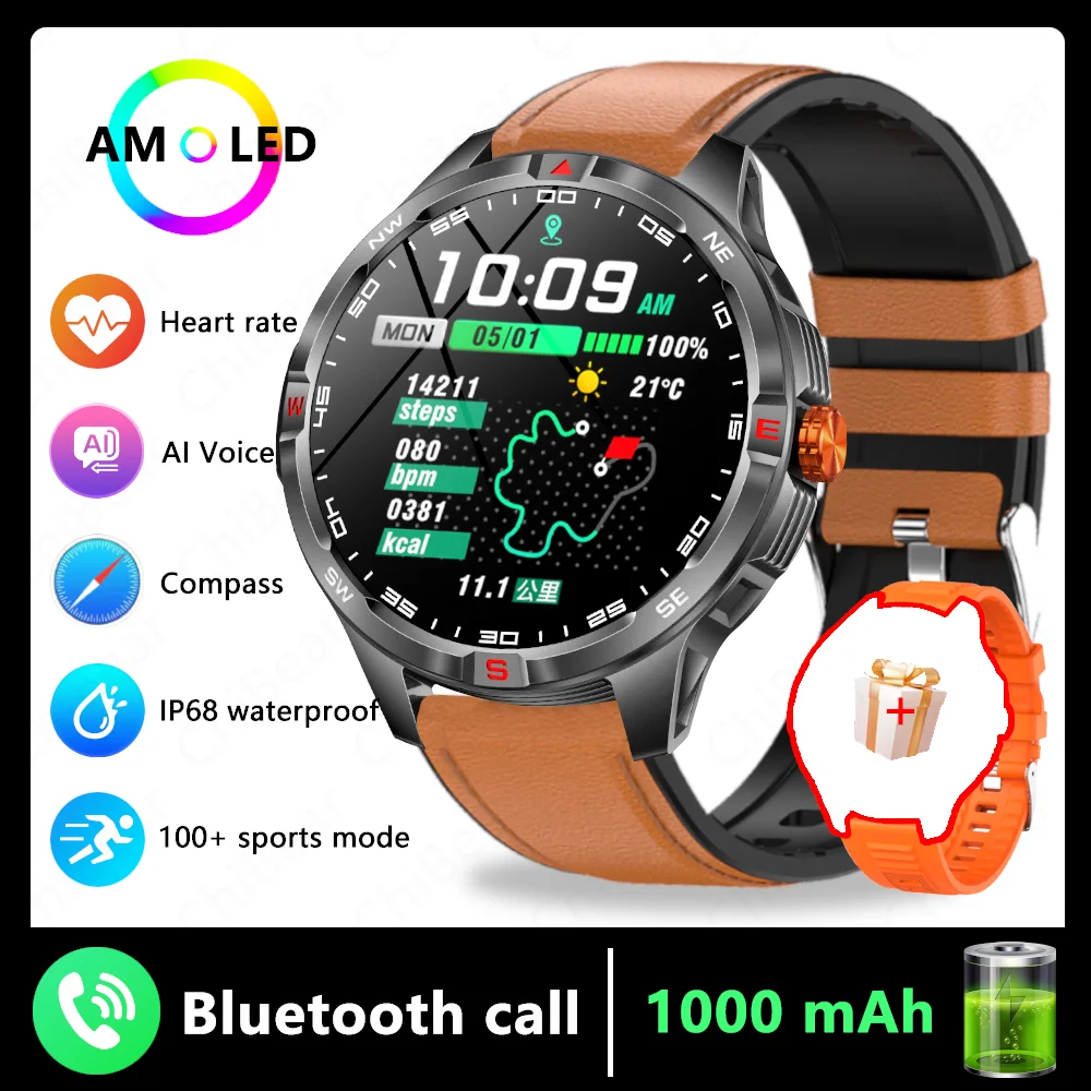 GPS Outdoor Militaire Heren Smart Horloge 5ATM Waterdichte Sport 1000 Batterij Kompas Gezondheid Monitoring Bluetooth Oproep Smartwatches