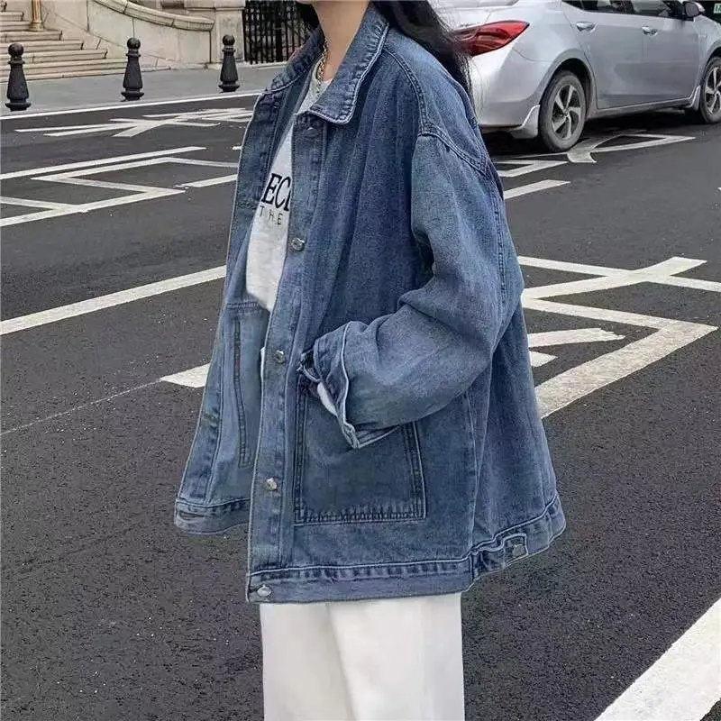 Cappotto di jeans nero da donna invernale abbottonato aderente escursionismo temperamento di fascia alta giacche con pannelli accoglienti con cerniera blu scuro invecchiate