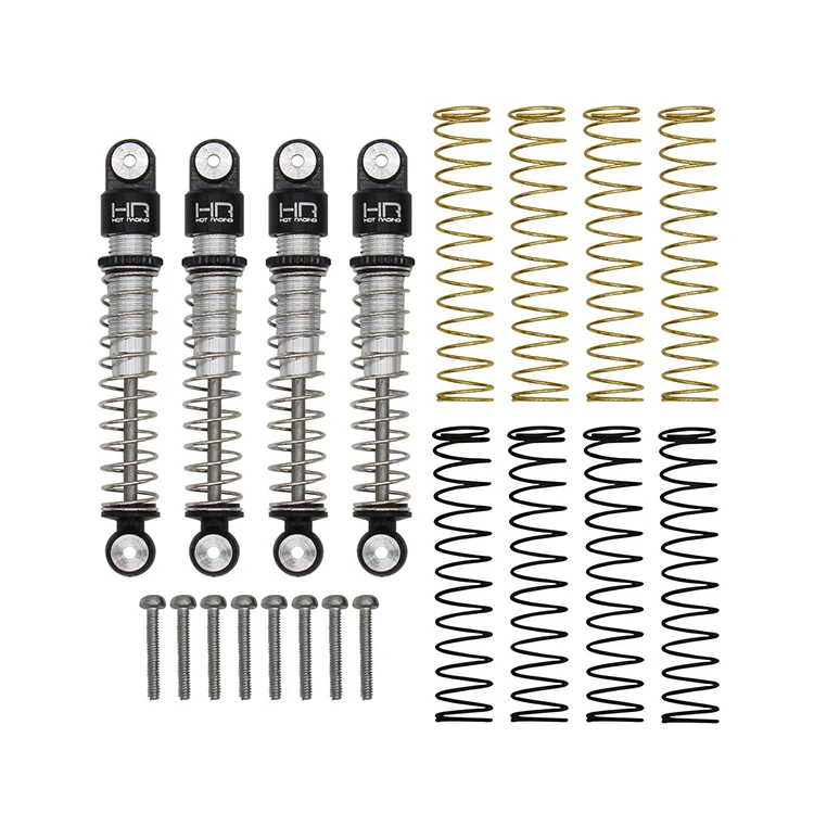 HR Aluminum Threaded Long Travel Shocks 4pcs for SCX24 (42mm, 14mm stroke, 3 springs, friction grease, replace AXI31612)