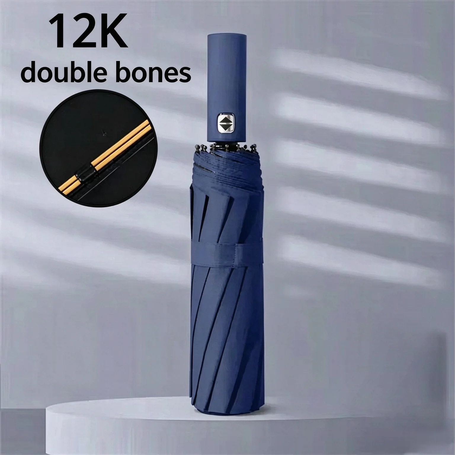 12 Bone Double Bones Black Glue Fully Automatic Umbrella, Rain & Sun Dual Use Three Fold, Sturdy Keel, UV Protection image 2
