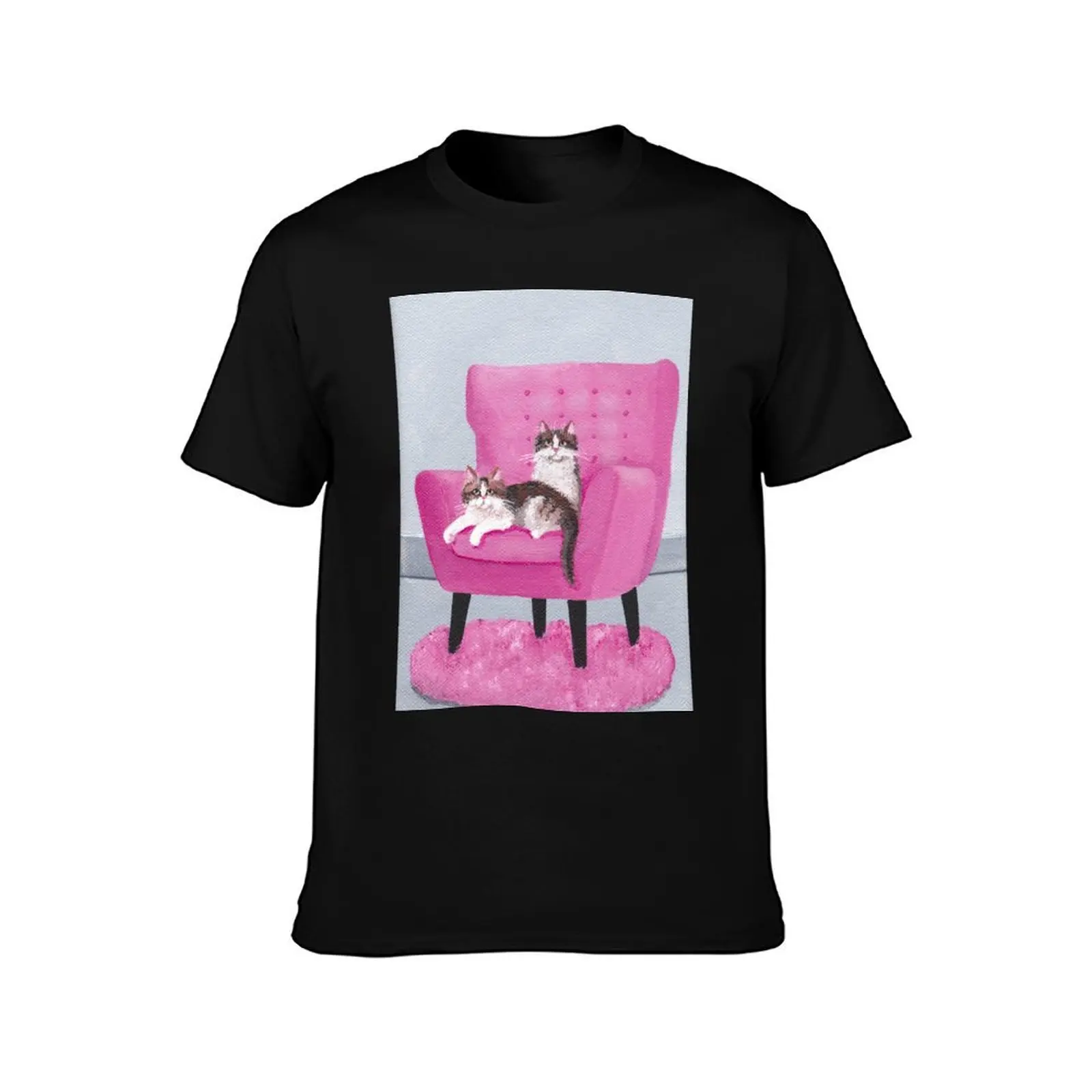 The Pink Chair Cats T-Shirt Minimalist Plain Crew Neck T-Shirt