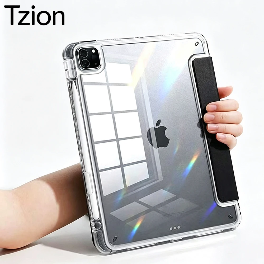 Case For iPad 5 6 7 8 9 10 11 Air 11 13 inch /Mini 6th 7th Gen / Pro 11 12.9 (3rd/4th/5th/6th Gen) Crystal Clear with Pen Holder