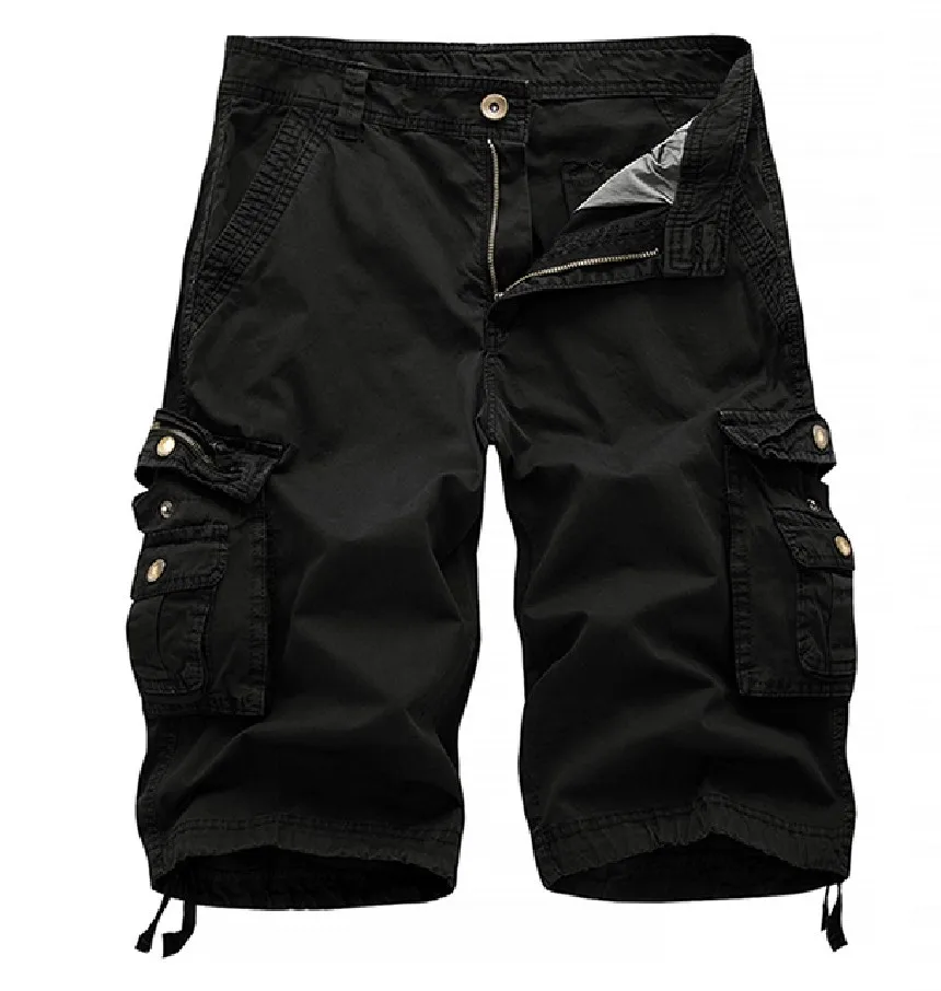 

New men's plus size solid color side multi pocket workwear shorts for summer , casual beach shorts, loose five piece workwea