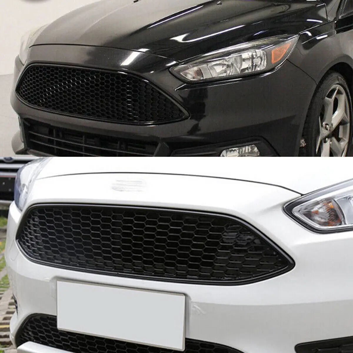 Front Upper Bumper Grille For 2015-18 Ford Focus S SE RS Gloss Black Honeycomb