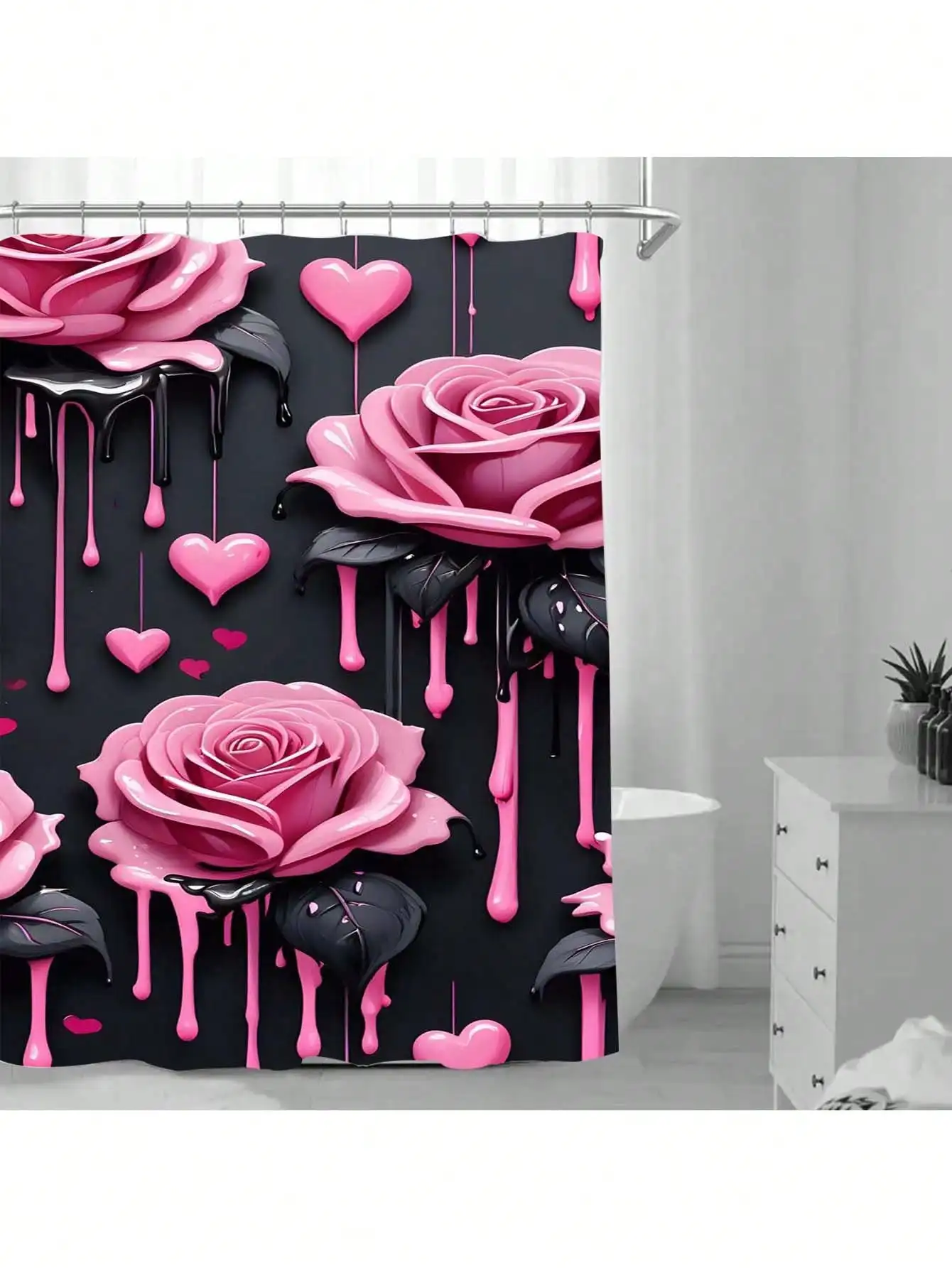

Занавеска для душа с романтической розой: удерживает жирный розовый дизайн, мягкая ткань и создает любовь для вашей уютной ванной комнаты