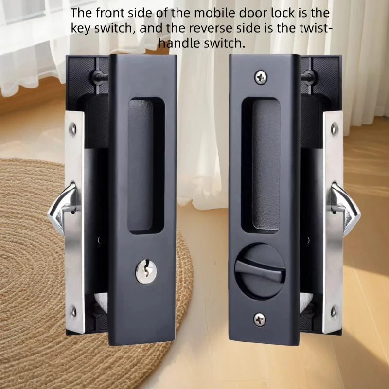 Black Sliding Door Hook Lock - With Key & Handle for Indoor Balcony Kitchen Bathroom Sliding Doors