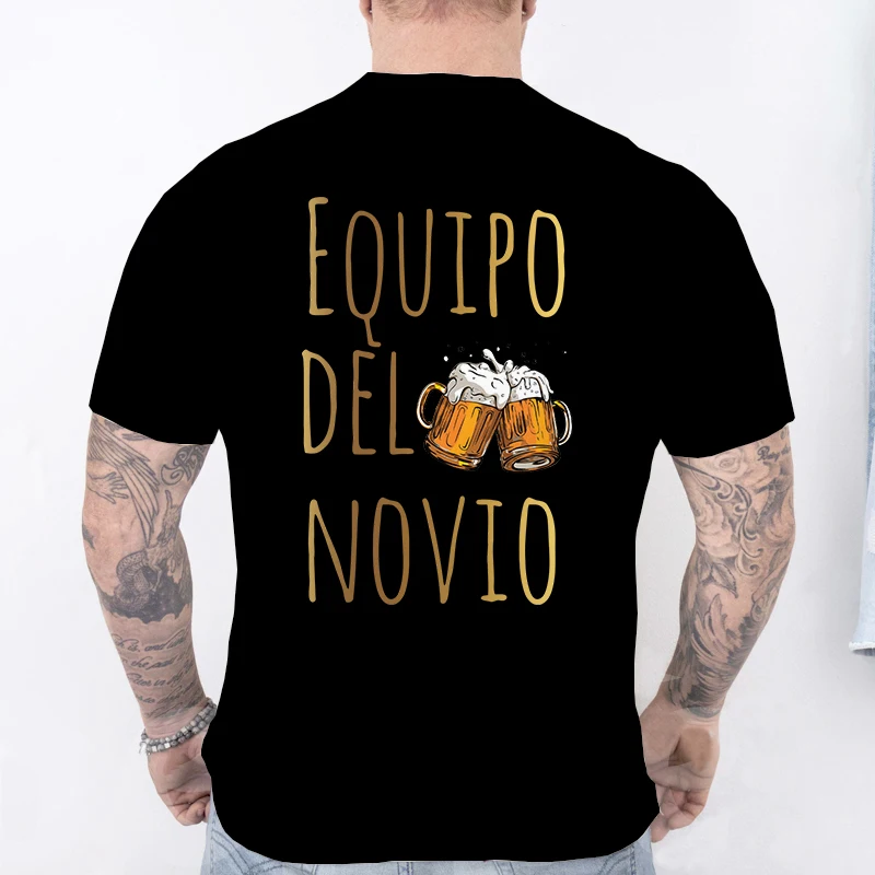 Groom Team Spanish T-Shirt Equipo Del Novio Novio Beer Graphic Stag Party Tees Men's Casual Short Sleeve Tops for Bachelor Party