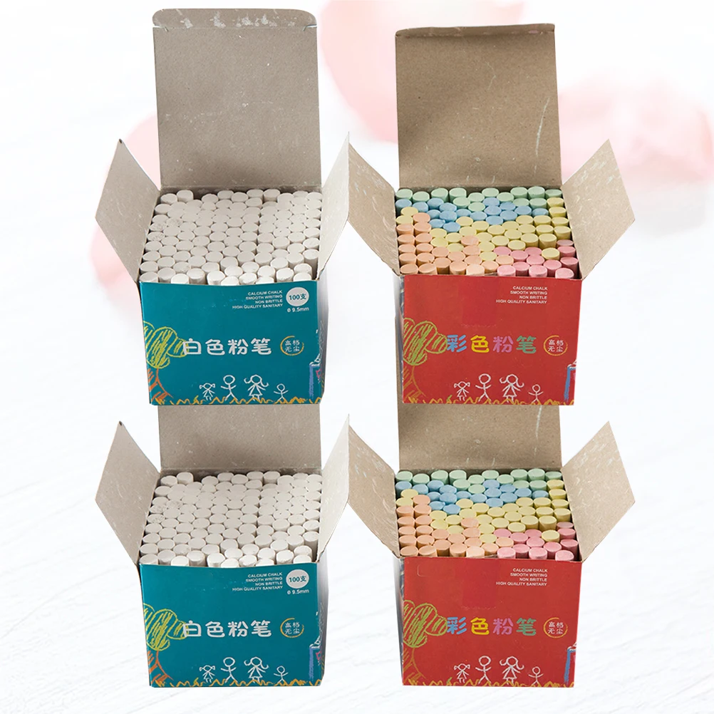 4Boxes ColorfulWhiteChalks DustFree PortableOilPainting LastingUse SafeSmoothWriting MultipleUsage TeachingTools