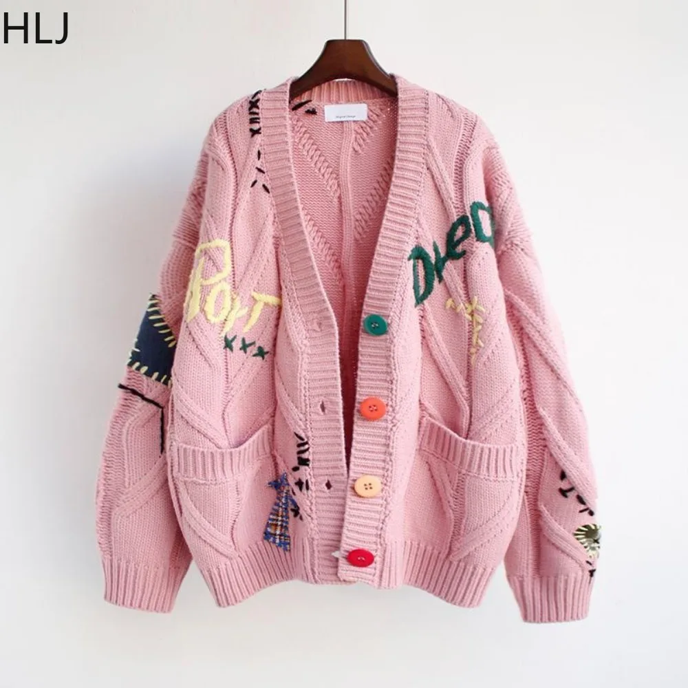 HLJ Winter Embroidery Knitted Sweater Coats Two Piece Sets Women Button Long Sleeve Top And Plaid Aline Skirts Outfit Streetwear