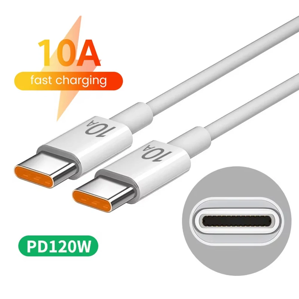 120W 10A Dual Type C Fast Charging Cable For iPhone 15 16 Pro Max Samsung Xiaomi Huawei Honor Quick Charge USB C Cable Data Cord