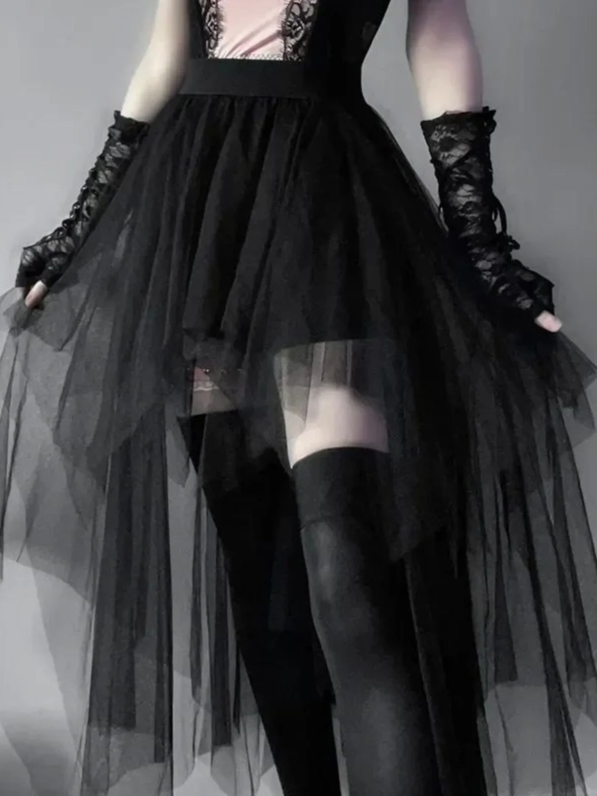 

Юбка из нерегулярной сетки, сексуальная юбка-фея, готическая дышащая танцевальная юбка из полиэстера, юбка А-силуэта с эластичной талией